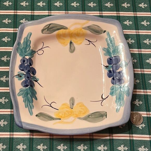 Vietri Style Grape Lemon Salad Square Plate Made In Italy 9” x 9” - Picture 1 of 2